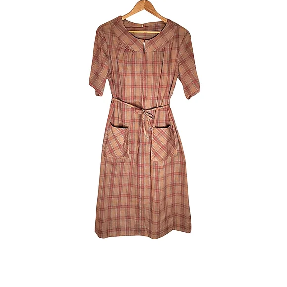 Vintage | Dresses | Rustic Raven Western Burnt Brown Plaid Casual Dress  With Front Pockets | Poshmark